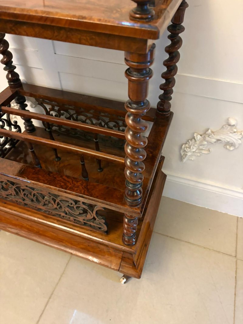 Antique Victorian Burr Walnut Canterbury Magazine Rack / Occasional Table - Image 7